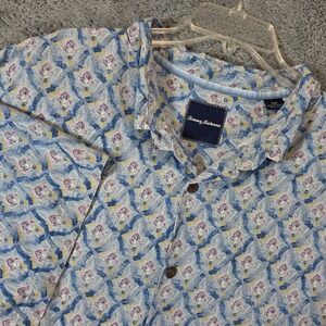Tommy Bahama Silk Shirt Men 3XB Blue Geometric Abstract Short Sleeve Camp Button